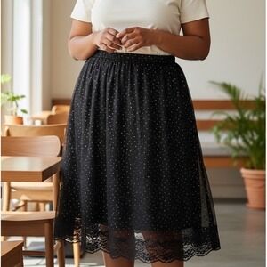 Sandra Darren Womens‎ Skirt 14 Black Tulle Lace Glitter Sparkle Midi Whimsigoth